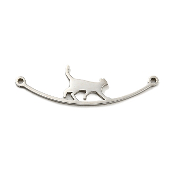 304 Stainless Steel Connector Charms, Walking Cat Links, Stainless Steel Color, 9x30.5x1mm, Hole: 1mm