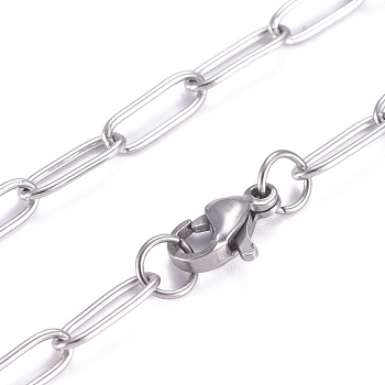304 Stainless Steel Paperclip Chains, Drawn Elongated Cable Chains Necklaces, with Lobster Claw Clasps, Stainless Steel Color, 19.6 inch(50cm)