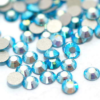 Glass Flat Back Rhinestone, Grade A, Back Plated, Faceted, AB Color, Half Round, Aquamarine, SS16, 3.8~4.0mm, 1440pcs/bag