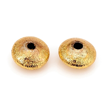 Brass Spacer Beads, Long-Lasting Plated, Textured, Flat Round, Golden, 7x4.5mm, Hole: 1.4mm