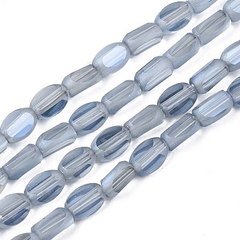 Electroplate Glass Beads Strands, Pearl Luster Plated, Faceted, Cuboid, Aqua, 6~7x4~5x3mm, Hole: 0.8mm, about 80pcs/strand, 20.08 inch~ 20.31 inch(51~51.6cm)