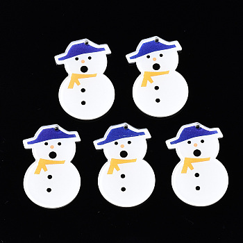 Transparent Printed Acrylic Pendants, Christmas, Snowman, White, 34.5x22.5x2.5mm, Hole: 1.6mm