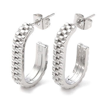 304 Stainless Steel Oval Stud Earrings, Half Hoop Earrings for Women, Stainless Steel Color, 23x4mm