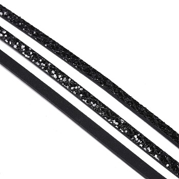 Imitation Leather Cords, with Paillette Beads and Metallic Cords, Black, 5x2mm, about 1.2m/strand
