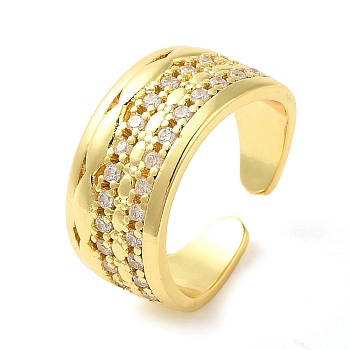 Brass Micro Pave Cubic Zirconia Cuff Rings, Real 16K Gold Plated, Inner Diameter: 18.5mm