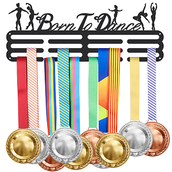 Fashion Iron Medal Hanger Holder Display Wall Rack, 3 Line, with Screws, Word Born to Dance, Sports Themed Pattern, 150x400mm