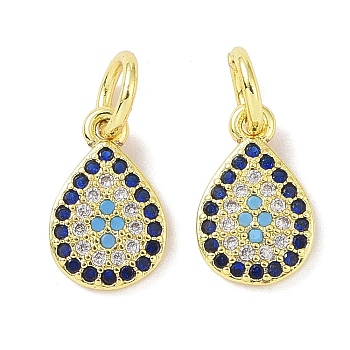 Real 18K Gold Plated Brass Micro Pave Cubic Zirconia Pendants, with Enamel and Jump Ring, Teardrop Charms, Colorful, 12.5x8x2mm, Hole: 4mm