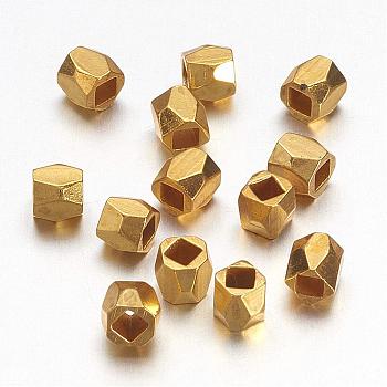 Brass Spacer Beads, Faceted, Column, Golden, 3x3mm, Hole: 1.5mm