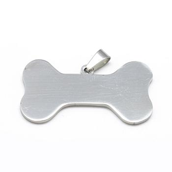 304 Stainless Steel Pendants, Double Sided Polishing, Bone, Stainless Steel Color, 25x46x1mm, Hole: 3x6.5mm