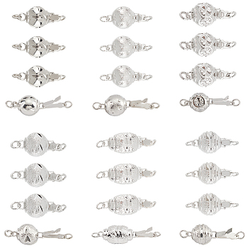 Elite 24 Sets 6 Styles Rack Plating Brass Box Clasps, Round & Barrel & Hive Ball, Mixed Shapes, Platinum, 13.5~15x7.5~8mm, 4 sets/style