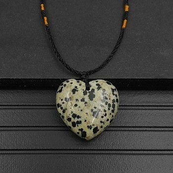 Natural Dalmatian Jasper Pendant Necklaces, Heart, 15.75~23.62 inch(40~60cm)