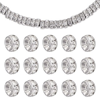 316 Surgical Stainless Steel Spacer Beads, for Jewelry Craft Making Findings, with Rhinestone, Disc, Stainless Steel Color, 6x3mm, Hole: 1mm, 60pcs/box