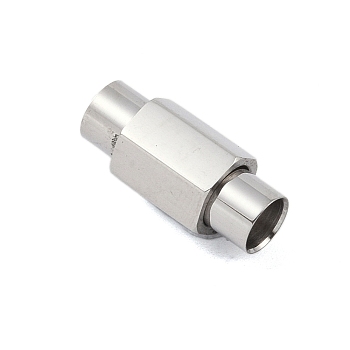 304 Stainless Steel Magnetic Clasps with Glue-in Ends, Hexagon, Stainless Steel Color, 19x9x8mm, Hole: 5mm