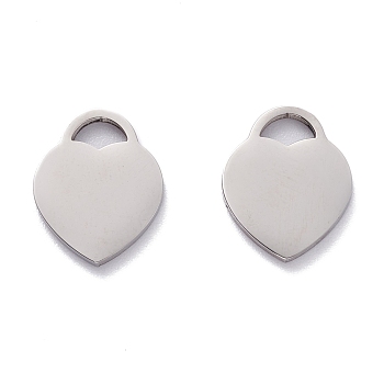 304 Stainless Steel Pendants, Stamping Blank Tag, Heart, Stainless Steel Color, 16x13x1.5mm, Hole: 4x3mm
