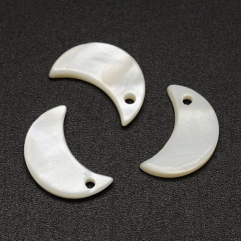 Moon Freshwater Shell Charms, Creamy White, 13x8x1mm, Hole: 1mm