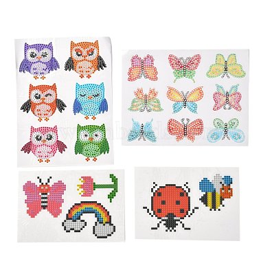 Kits de pegatinas de pintura de diamantes de búho y mariposa e insectos para niños(DIY-O016-10)-2