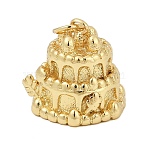 Brass Pendants, Cake, with Jump Ring, Cadmium Free & Lead Free, Rack Plating, Long-Lasting Plated, Real 18K Gold Plated, 15x15.5x14.5mm, Hole: 3.5mm(KK-S527-22G)