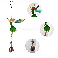 Fairy Wind Chimes, with Bell, Glass and Iron Findings, for Home, Party, Festival Decor, Garden, Yard Decoration, Green, 380x120mm(DJEW-PW0002-26B)