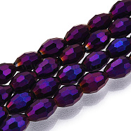 Electroplate Glass Beads Strands, AB Color Plated, Faceted Oval, Indigo, 6x4mm, Hole: 1mm, about 67~68pcs/strand(GC885Y-4)