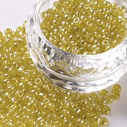 Glass Seed Beads, Trans. Colours Lustered, Round, Yellow, 3mm, Hole: 1mm, about 1111pcs/50g, 50g/bag, 18bags/2pounds(SEED-US0003-3mm-110)