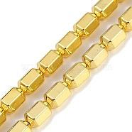 Electroplated Synthetic Non-magnetic Hematite Beads Strands, Nickel Free & Lead Free, Hexagonal Column, Golden Plated, 8x6x5mm, Hole: 1mm, about 51pcs/strand, 16.06''(40.8cm)(G-G174-C01-01)