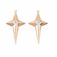 Brass Micro Pave Clear Cubic Zirconia Pendants, Nickel Free, Star, Real 18K Gold Plated, 30x17.5x5.5mm, Hole: 1mm(KK-S364-102G)