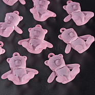 Frosted Acrylic Pendants, Bear, Pearl Pink, 38.5x34x15mm, Hole: 2.5mm, about 94pcs/500g(MACR-S373-60K-02)
