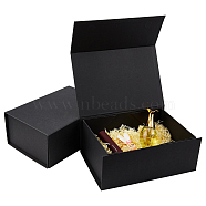 Foldable Paper Jewelry Boxes, with Magnetic, Rectangle, Black, 22x16x10cm, Unfold: 60.5x25.2x0.6cm(CON-BC0005-88A)
