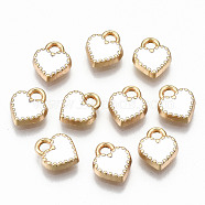 Alloy Enamel Charms, Cadmium Free & Lead Free, Heart, Light Gold, White, 8.5x7.5x2mm, Hole: 1.6mm(ENAM-S126-015A-RS)