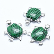 Synthetic Malachite Pendant, with Alloy Findings, Tortoise, Platinum, 38x30.5x8.2mm, Hole: 3x4.5mm(X-G-G759-B12)