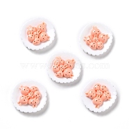 Opaque Resin Cabochons, Flat Round Plate with Rabbit, Light Salmon, 26x27x8mm(X-RESI-C012-36)