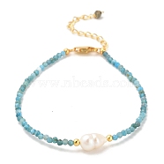 Natural Apatite Bead Bracelets, with Sterling Silver Beads and Pearl Beads, Real 18K Gold Plated, 16.8~17cm(BJEW-E098-07G-02)