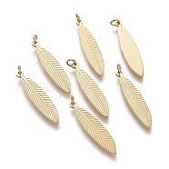 Ion Plating(IP) 304 Stainless Steel Pendants, with Jump Rings, Laser Cut, Feather, Golden, 20x4.5x1mm, Hole: 1.5mm(STAS-I164-044G)