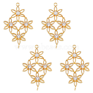 4Pcs Brass Pave Clear Cubic Zirconia Connector Charms, 4 Flower Links, Light Gold, 23.5x15x2.5mm, Hole: 0.8mm(KK-FH0007-05)