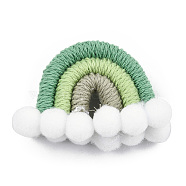 Polycotton(Polyester Cotton) Woven Rainbow Wall Hanging, Macrame Woven Rainbow with Pompom, Medium Sea Green, 35~37x48~52x16~17.5mm(FIND-T035-16E)