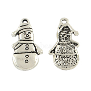 Tibetan Style Christmas Snowman Alloy Pendants, Cadmium Free & Lead Free, Antique Silver, 25x12x2mm, Hole: 2mm, about 943pcs/1000g(TIBEP-Q050-12AS-RS)