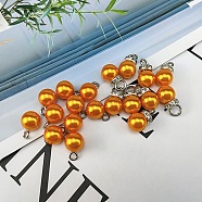 ABS Plastic Imitation Pearl Charms, with Resin Rhinestone, Round Charm, Orange, 13x8mm, Hole: 3mm(X1-KY-TAC0011-03P-09)