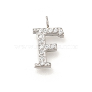 304 Stainless Steel Micro Pave Cubic Zirconia Pendants, Letter A~Z Charms, Letter F, 12.5x7.5x2mm, Hole: 1.8mm(STAS-H228-06P-F)