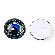 Glass Cabochons, Half Round with Eye, Kaleidoscope, Blue, 20x6.5mm(GGLA-T004-06J)