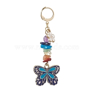 Butterfly Alloy Emamel Pendant Decorations, with Chakra Gemstone Beads and 304 Stainless Steel Leverback Earring Findings, Dark Blue, 63mm(HJEW-JM01747-02)