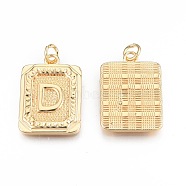 Brass Pendants, with Jump Rings, Cadmium Free & Nickel Free & Lead Free, Rectangle with Letter, Real 18K Gold Plated, Letter.D, 22.5x16x2mm, Jump Ring: 5x1mm, 3mm inner diameter(KK-N232-512D)