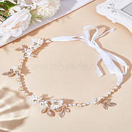 1Pc Polyester Artificial Wreath Headband for Bride, with Alloy and Plastic Imitation Pearl Beads, White, 105mm(AJEW-LP0002-14)