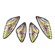 Transparent Resin Wing Pendants Set, with Gold Foil, Butterfly Wing Charms, Colorful, 29.5~39.5x14.5x2.5mm, Hole: 0.8mm, 2 pairs/set(X-RESI-TAC0021-01A)