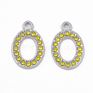 304 Stainless Steel Pendants, with Rhinestone, Oval, Citrine, 18.5x11.5x2mm, Hole: 1.6mm(STAS-T050-004F)