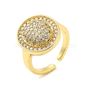 Brass Micro Pave Cubic Zirconia Rings, Flat Round, Real 18K Gold Plated, US Size 7 1/4(17.5mm)(RJEW-R145-02G)