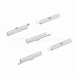 Brass Slide On End Clasp Tubes,  Slider End Caps, Platinum, 26x5mm, Hole: 1mm, Inner Diameter: 2mm(KK-P031-12P)