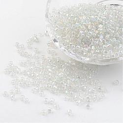 8/0 Glass Seed Beads, Trans. Colors Rainbow, Round, Clear, 3mm, Hole: 1mm, about 1102pcs/50g(X-SEED-A007-3mm-161)