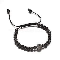 Round 304 Stainless Steel Braided Beaded Bracelets, with Brass Micro Pave Cubic Zirconia Finding, Gunmetal, 50~90mm(BJEW-O124-16B)