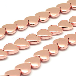 Electroplate Non-Magnetic Synthetic Hematite Beads Strands, Heart, Rose Gold Plated, 7x8x3mm, Hole: 1mm, about 62pcs/strand, 15.9 inch(40.5cm)(G-F510-05-7x8mm)