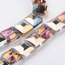 Electroplate Crystal Glass Square Beads Strands, Faceted, Rainbow Color Plated, Purple, 13x13x8mm, Hole: 1mm, about 25pcs/strand, 12.7 inch(X-EGLA-F064B-13)